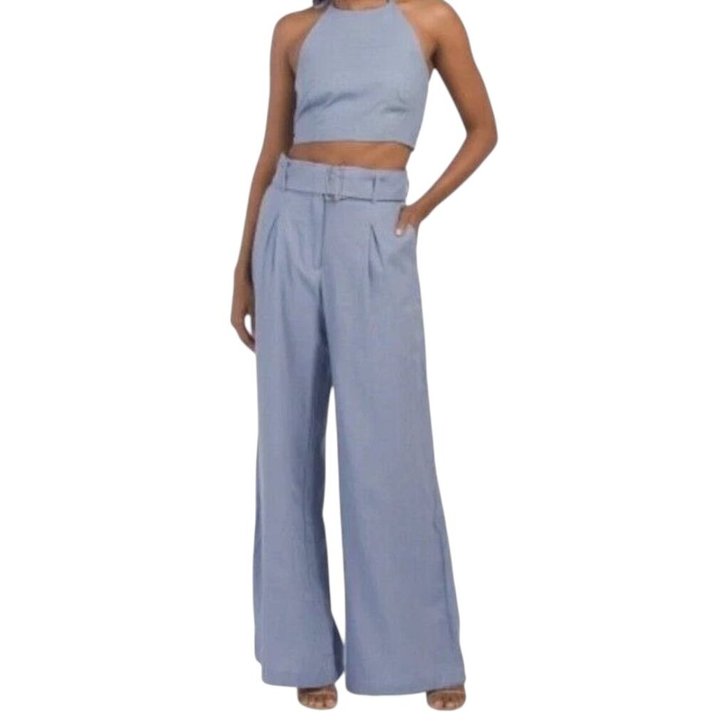 NWT House of Harlow 1960 Linen Blend Matching Set Light Blue 6